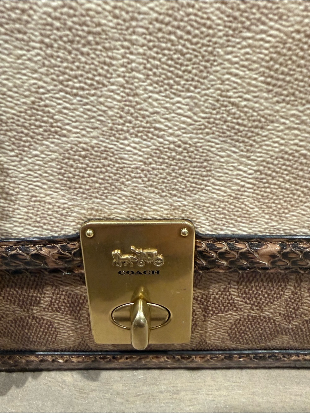 Coach Beige and Brown Signature Chain Crossbody Bag with Gold Hardware - Picture 5 of 10